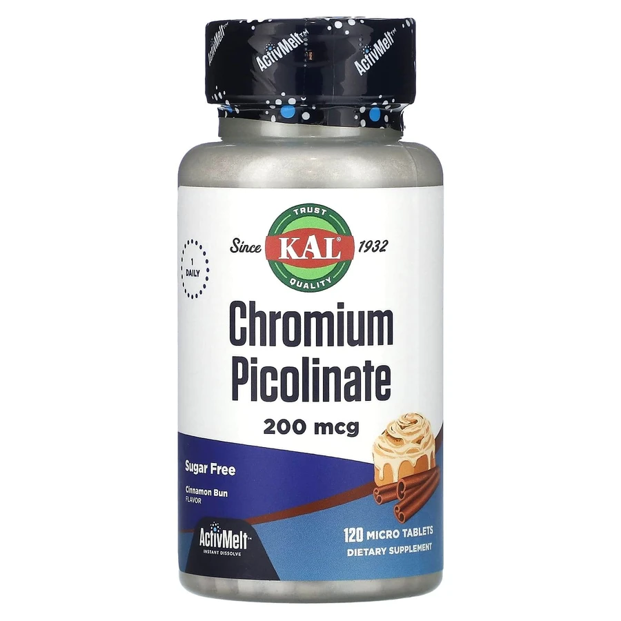 Піколінат хрому зі смаком булочки з корицею, Chromium Picolinate, KAL, без цукру, 200 мкг, 120 мікротаблеток: ціни та характеристики