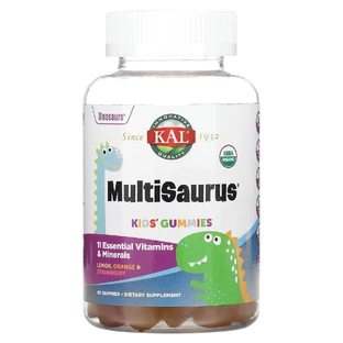 Мультивітамини для детей, Kids Multisaurus Gummies, KAL, лимон, апельсин та полуниця, 60 жувальних цукерок
