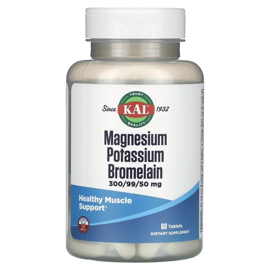 Магній, калій, бромелайн, Magnesium Potassium Bromelain, KAL, 60 таблеток: ціни та характеристики