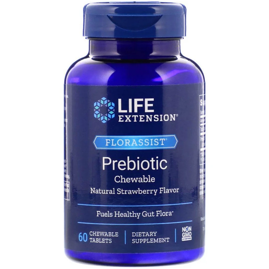 Пребіотик, смак полуниці, Florassist, Prebiotic Chewable, Life Extension, 60 жувальних таблеток: ціни та характеристики