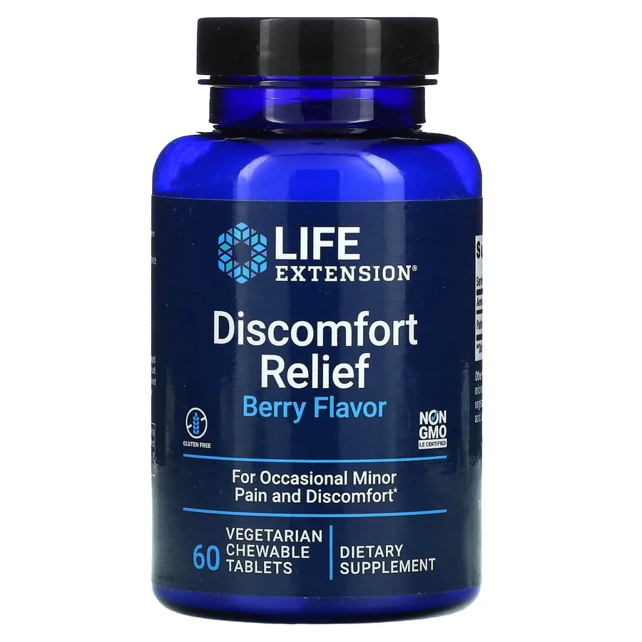 Знеболювальні таблетки, PEA Discomfort Relief, Life Extension, смак ягід, 60 вегетаріанських жувальних таблеток: ціни та характеристики