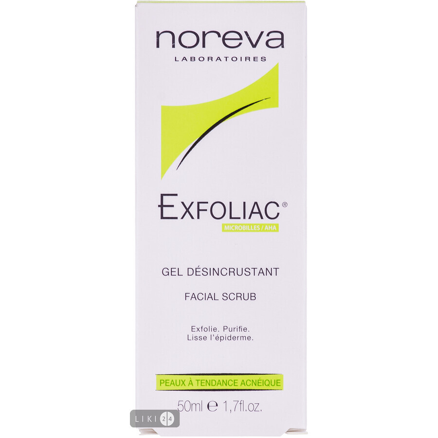 Скраб-гель Noreva Exfoliac с AHA отшелушивающий для жирной проблемной кожи, 50 мл: цены и характеристики
