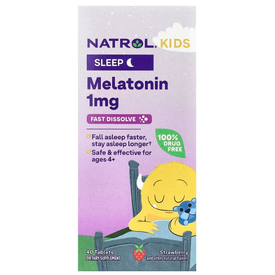 Мелатонін для дітей зі смаком полуниці, Kids Melatonin, Natrol, 40 таблеток: ціни та характеристики