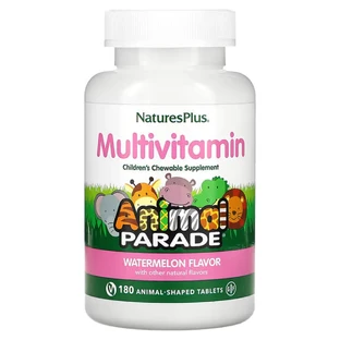 Вітаміни для дітей, Multi-Vitamin and Mineral, Natures Plus, Animal Parade, смак кавуна, 180 жувальних цукерок зі смаком кавуна