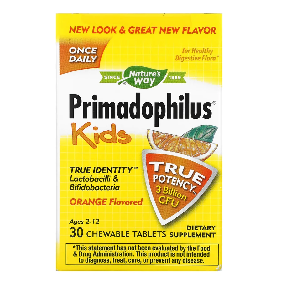 Пробиотик для детей, Primadophilus, Nature's Way, апельсин, 30 таблеток: цены и характеристики