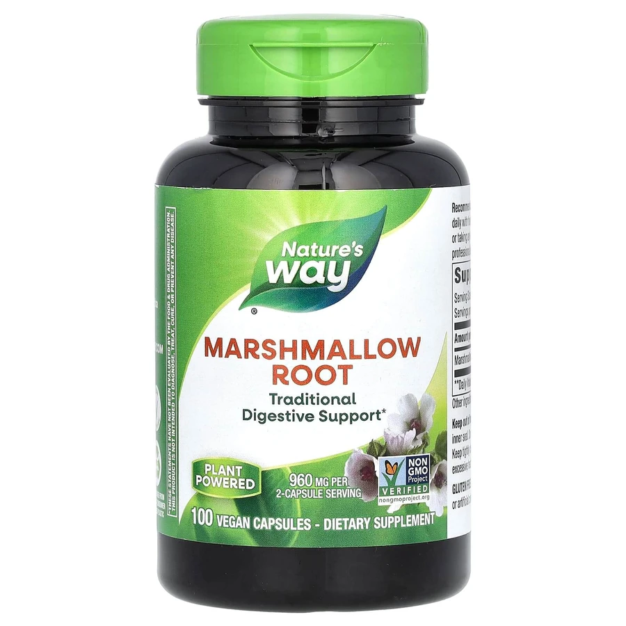 Корень алтея, Marshmallow, Nature's Way, 960 мг, 100 веганских капсул (480 мг на капсулу): цены и характеристики