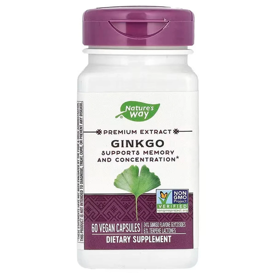 Гінкго Білоба, Ginkgo, Nature's Way, екстракт преміум-класу, 60 веганських капсул: ціни та характеристики