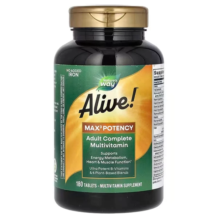 Мультивитамины без железа, Alive! Max3 Potency, Nature's Way, 180 таблеток: цены и характеристики