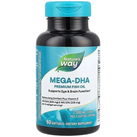 Рыбий жир + витамин Е, Mega-DHA, Nature's Way, концентрат, 1000 мг, 60 капсул: цены и характеристики