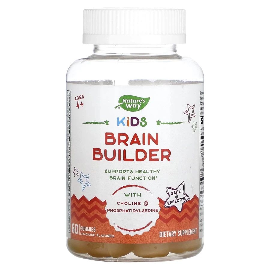 Поддержка функций мозга, Kids Brain Builder, Nature's Way, для детей от 4 лет, вкус лимонада, 60 жевательных конфет: цены и характеристики