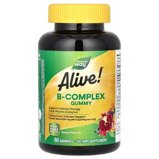 Комплекс витаминов В Alive!, B-Complex, Nature's Way, 60 жевательных таблеток со вкусом манго