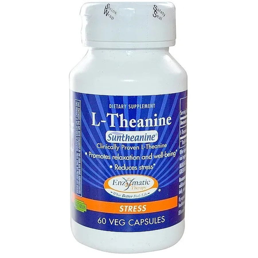 L-Теанін, L-Theanine, Enzymatic Therapy, 200 мг, 60 веганських капсул (100 мг у капсулі): ціни та характеристики