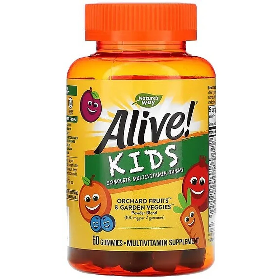 Мультивитамины для детей, Multi-Vitamin for Children, Nature's Way, Alive!, вишня, апельсин и виноград, 60 жевательных конфет: цены и характеристики