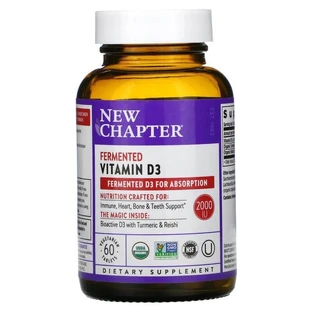 Вітамін Д3, ферментований, Fermented Vitamin D3, New Chapter, 2000 МО, 60 вегетаріанських таблетки