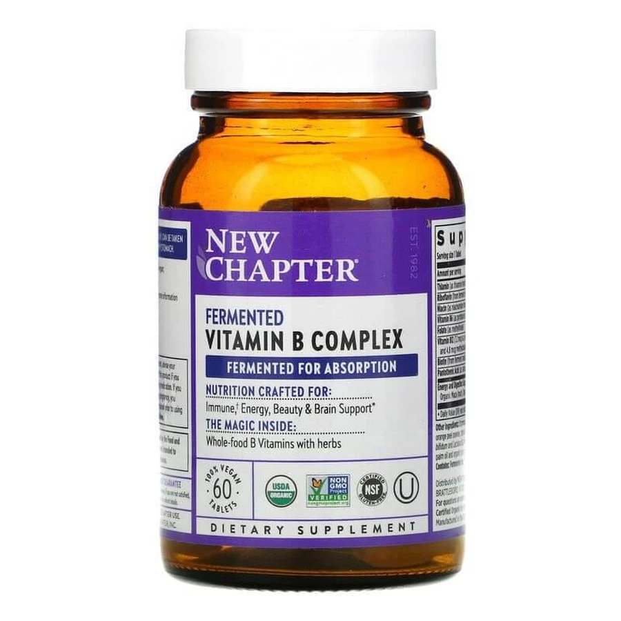 Комплекс вітамінів B ферментований, Fermented Vitamin B Complex, New Chapter, 60 веганських таблеток: ціни та характеристики