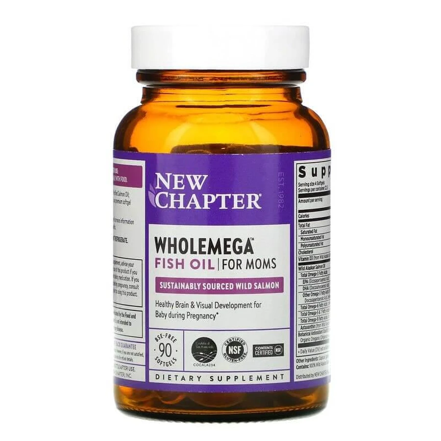 Жир аляскинского лосося для мам, Wholemega For Moms, New Chapter, 500 мг, 90 капсул: цены и характеристики