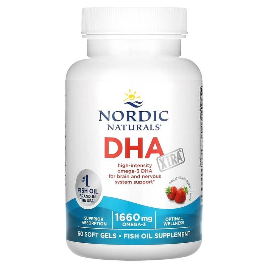 Рыбий жир экстра, DHA Xtra, Nordic Naturals, клубника, 1000 мг, 60 капсул: цены и характеристики