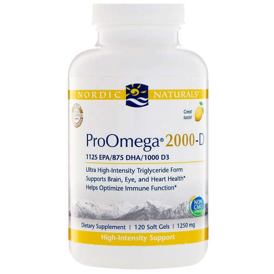 Омега-3+витамин D-3, улучшенное поглощение, ProOmega-D, Nordic Naturals, лимон, 1250 мг, 120 мягких капсул: цены и характеристики