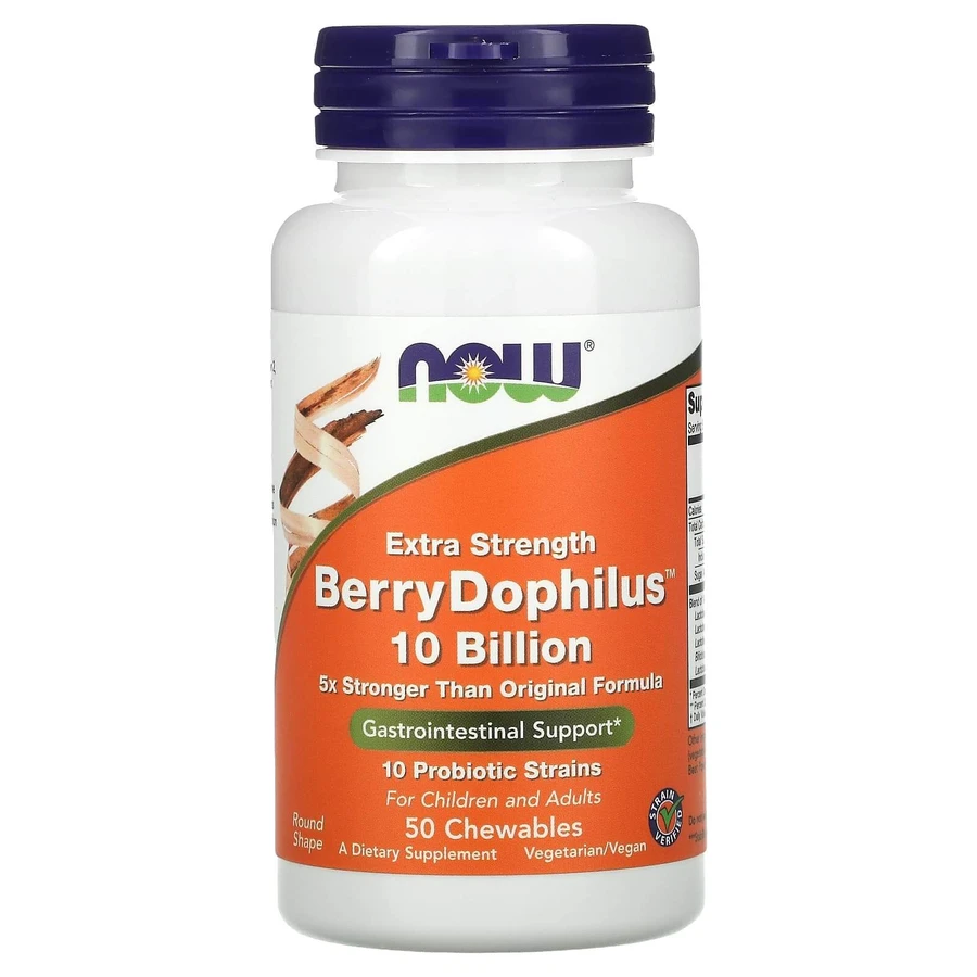 Пробиотики Дофилус, Berry Dophilus, Now Foods, экстра сила, вкус ягод, 50 жевательных таблеток: цены и характеристики