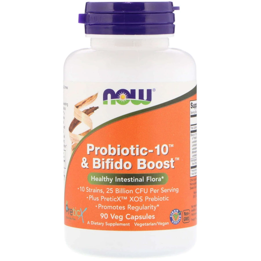 Пробіотик-10 з Bifido Boost, Probiotic-10, Now Foods, 25 млрд КУО, 90 вегетаріанських капсул: ціни та характеристики