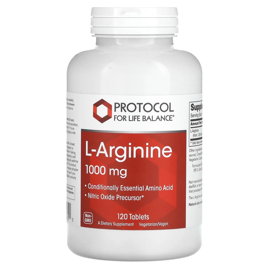 L-аргинин, L-Arginine, Protocol for Life Balance, 1000 мг, 120 веганских таблеток: цены и характеристики
