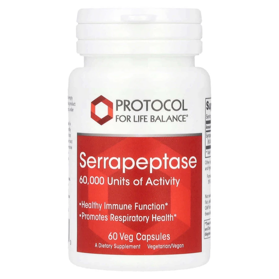Серрапептаза, Serrapeptase, Protocol for Life Balance, 60 веганских капсул: ціни та характеристики