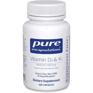 Витамины D3 и K2, Vitamin D3 & K2, Pure Encapsulations, поддержка здоровья костей и сосудов, 120 капсул