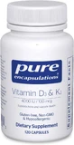 Витамины D3 и K2, Vitamin D3 &amp; K2, Pure Encapsulations, поддержка здоровья костей и сосудов, 120 капсул