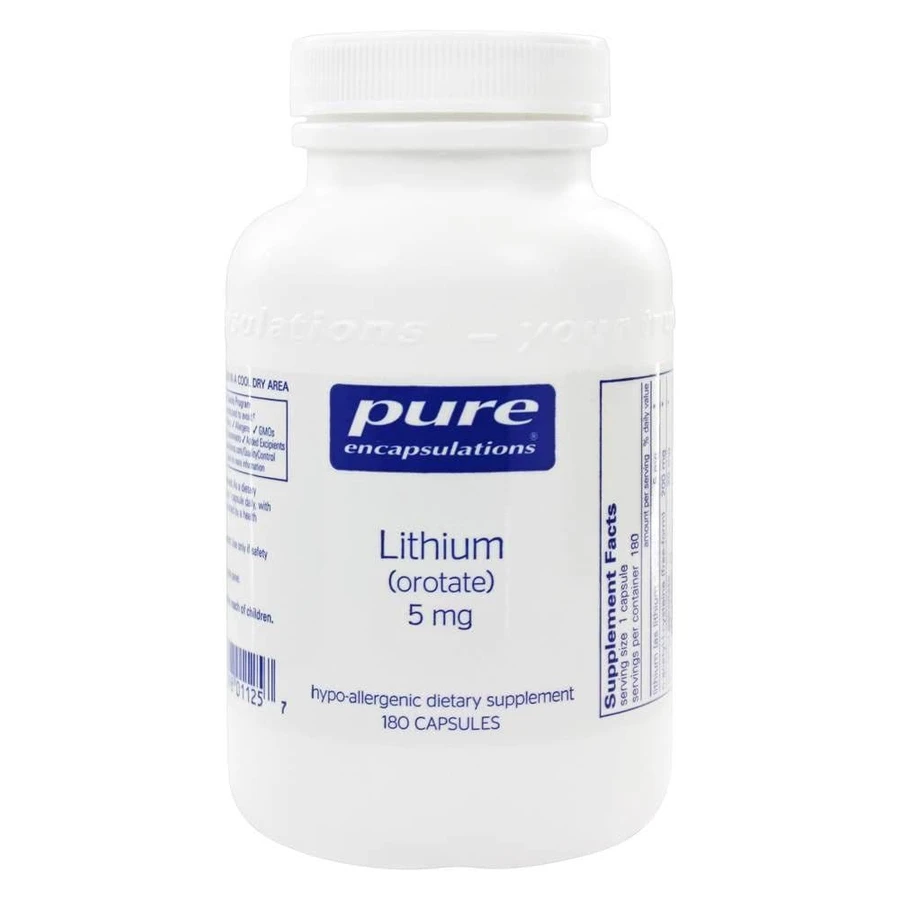 Літій (оротат), Lithium (Orotate), Pure Encapsulations, 5 мг, 180 капсул: ціни та характеристики