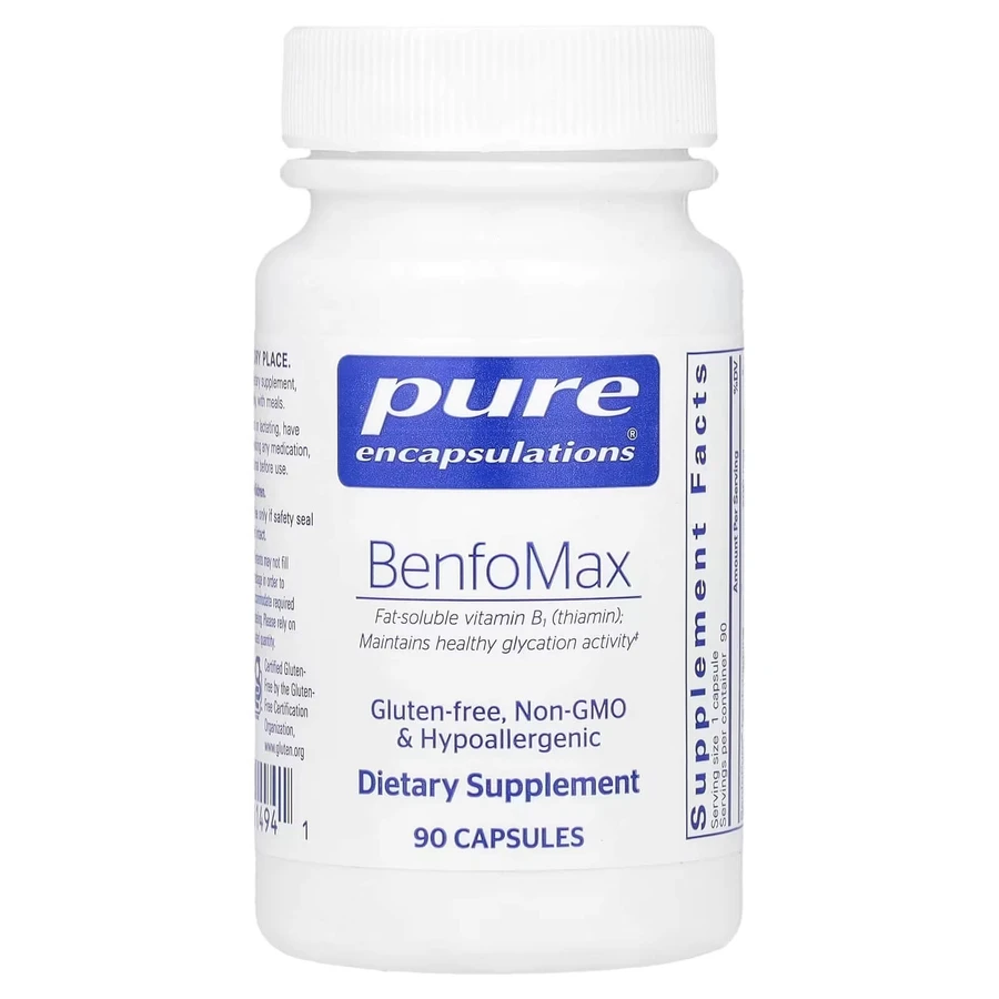 Бенфотіамін, BenfoMax, Pure Encapsulations, для підтримки здорового метаболізму глюкози і здоров'я клітин нирок, 90 капсул: ціни та характеристики