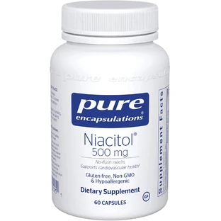 Ніацин не викликаючий почервоніння, Niacitol, Pure Encapsulations, для підтримки травлення, синтезу гормонів і утворення тканин, 500 мг, 60 капсули