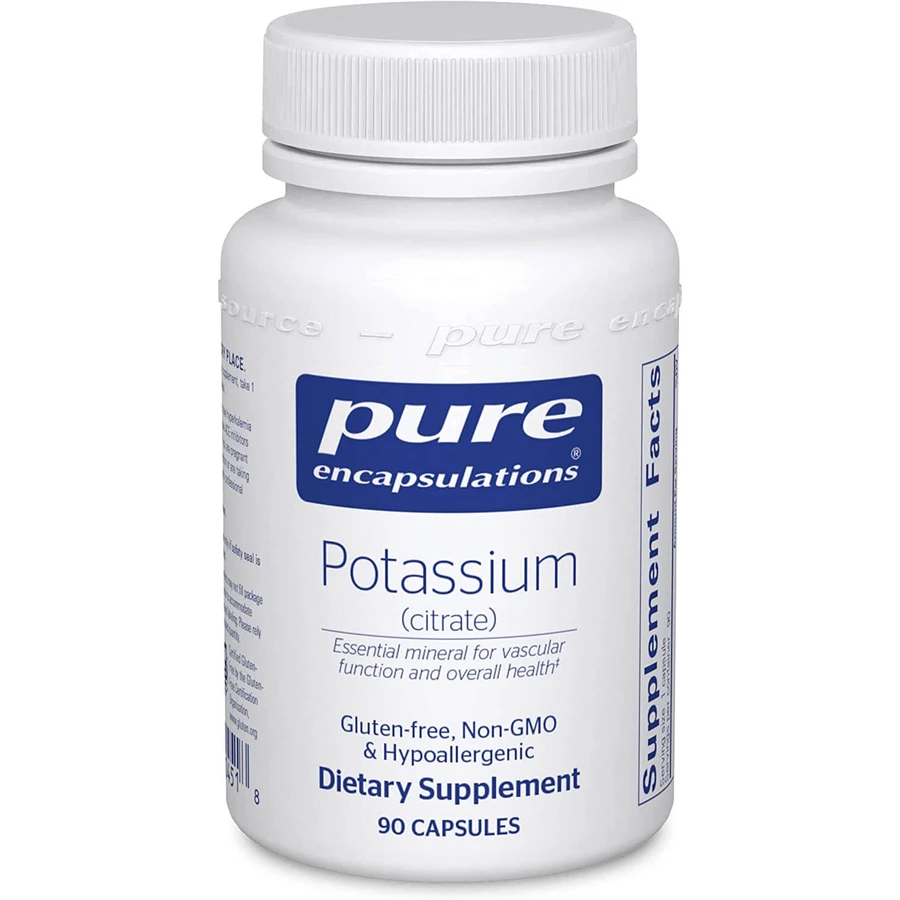 Калій (цитрат), Potassium (citrate), Pure Encapsulations, для підтримки функцій нервів та м'язів, надниркових залоз, гормонів, здоров'я серця та енергії, 90 капсул: ціни та характеристики