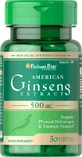 Женьшень американский, American Ginseng, Puritan's Pride, экстракт, 500 мг, 30 капсул