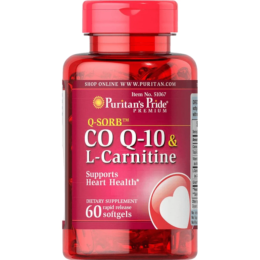 Коэнзим Q-10 + L-карнитин, Q-SORB™ Co Q-10 plus L-Carnitine, Puritan's Pride, 30/200 мг, 60 капсул: цены и характеристики