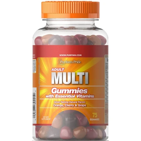 Мультивітаміни для дорослих, Adult Multivitamin Gummy, Puritan's Pride, зі смаком апельсин-виноград-вишня, 75 жувальних таблеток: ціни та характеристики