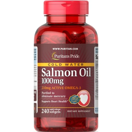 Жир лосося Омега-3, Omega-3 Salmon Oil, Puritan's Pride, 1000 мг (210 мг активного омега-3), 240 капсул: ціни та характеристики