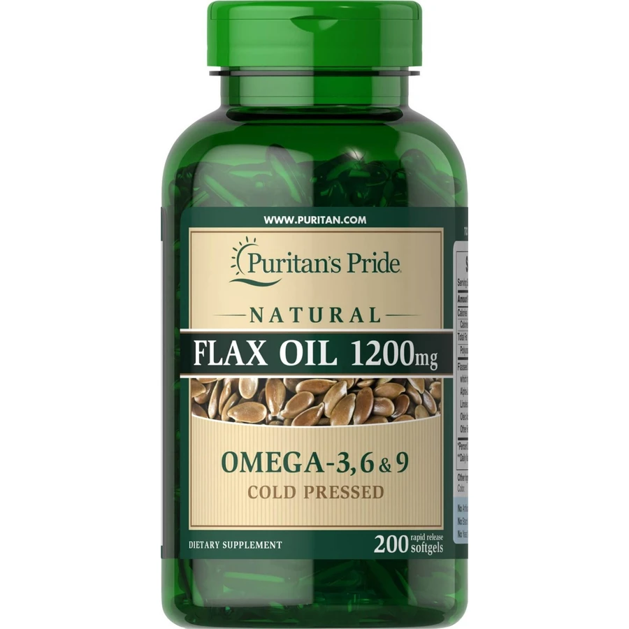 Льняное масло, Flax Oil, Puritan's Pride, 1200 мг, натуральное, 200 капсул: цены и характеристики