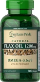 Лляна олія, Flax Oil, Puritan's Pride, 1200 мг, натуральна, 200 капсул
