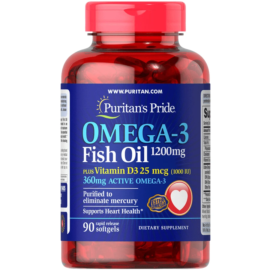 Омега-3 риб'ячий жир + вітамін Д3, Omega-3 Fish Oil of Vitamin D3, Puritan's Pride, 1200/1000 МО, 90 капсул: ціни та характеристики