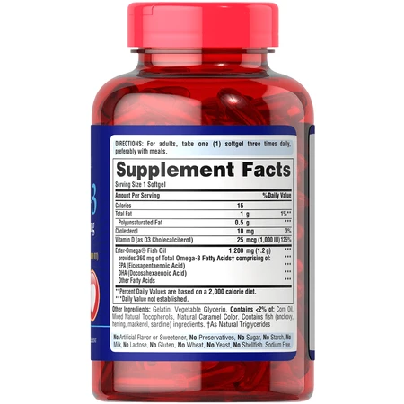 Омега-3 риб'ячий жир + вітамін Д3, Omega-3 Fish Oil of Vitamin D3, Puritan's Pride, 1200/1000 МО, 90 капсул: ціни та характеристики