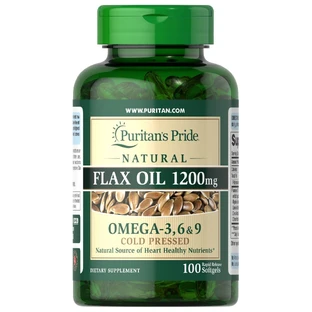Льняное масло, Flax Oil, Puritan's Pride, 1200 мг, натуральное, 100 гелевых капсул