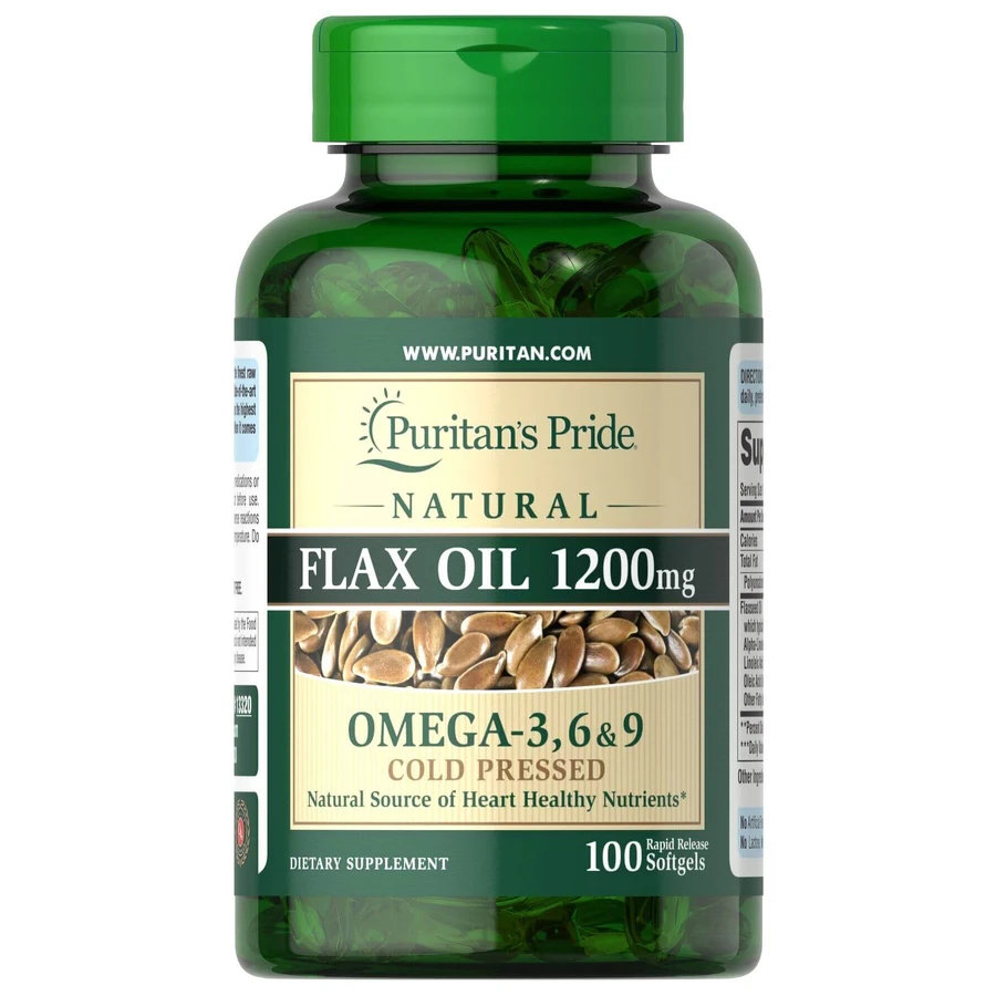 Льняное масло, Flax Oil, Puritan's Pride, 1200 мг, натуральное, 100 гелевых капсул: цены и характеристики