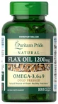 Лляна олія, Flax Oil, Puritan's Pride, 1200 мг, натуральна, 100 гелевих капсул