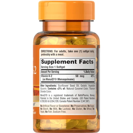Витамин К-2, Vitamin K-2 (MenaQ7), Puritan's Pride, 50 мкг, 30 капсул: цены и характеристики
