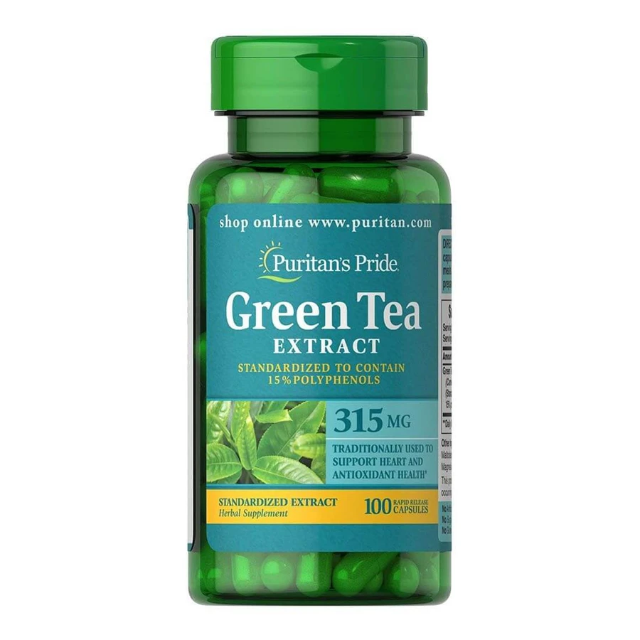 Зелений чай, Green Tea, Puritan's Pride, стандартизований екстракт, 315 мг, 100 капсул: ціни та характеристики