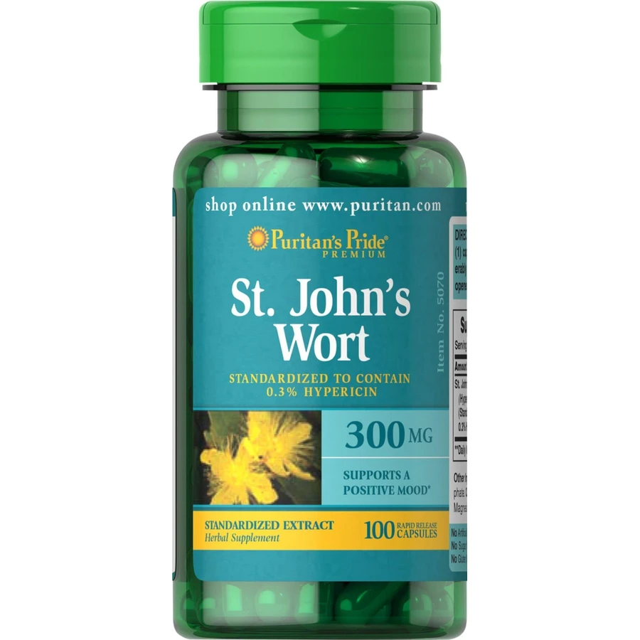 Звіробій, St. John's Wort, Puritan's Pride, стандартизований екстракт, 300 мг, 100 капсул: ціни та характеристики