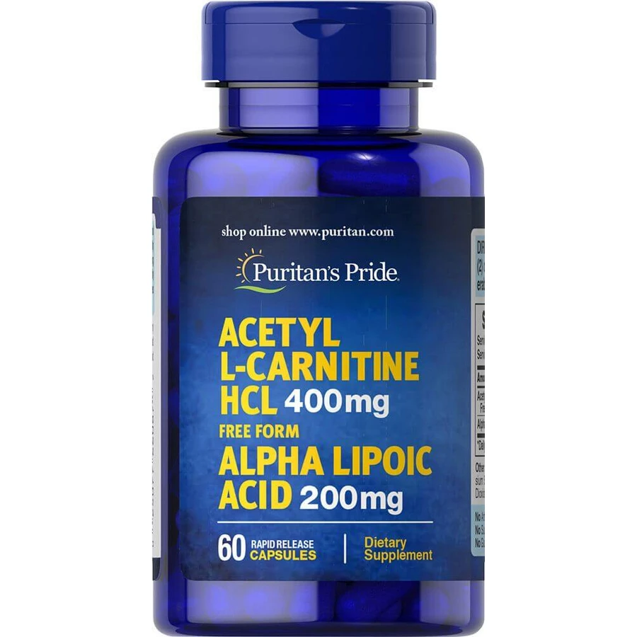 Ацетил-L-карнитин с альфа-липоевой кислотой, Acetyl L-Carnitine with Alpha Lipoic Acid, Puritan's Pride, 400 мг / 200 мг, 60 капсул: цены и характеристики