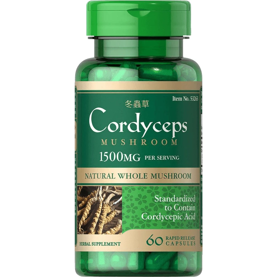 Кордицепс, Cordyceps Mushroom, Puritan's Pride, 1500 мг, 60 капсул: ціни та характеристики