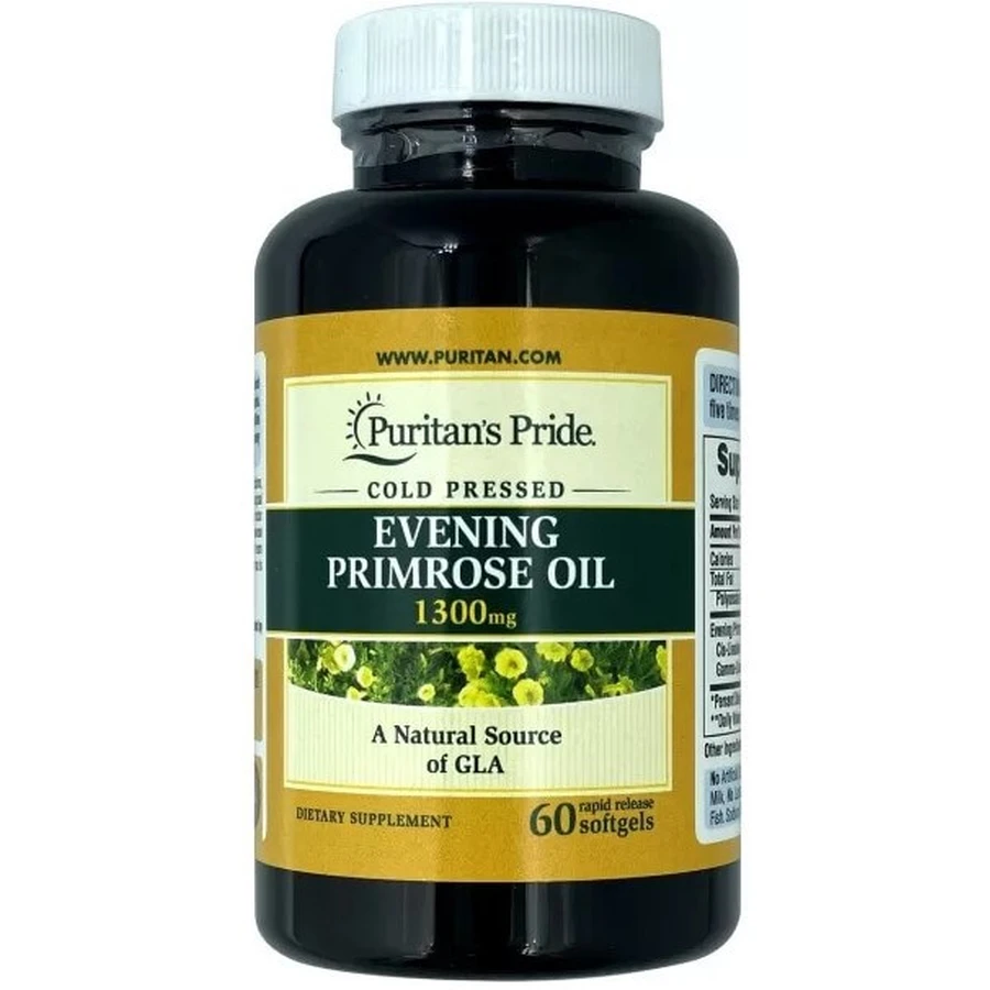 Масло вечерней примулы из ГЛК, Evening Primrose Oil, Puritan's Pride, 1300 мг, 60 гелевых капсул: цены и характеристики