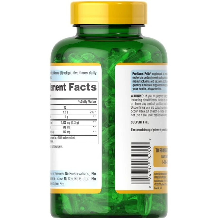 Масло вечерней примулы из ГЛК, Evening Primrose Oil, Puritan's Pride, 1300 мг, 60 гелевых капсул: цены и характеристики